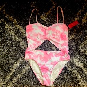 Sexy one piece white and pink swimsuit